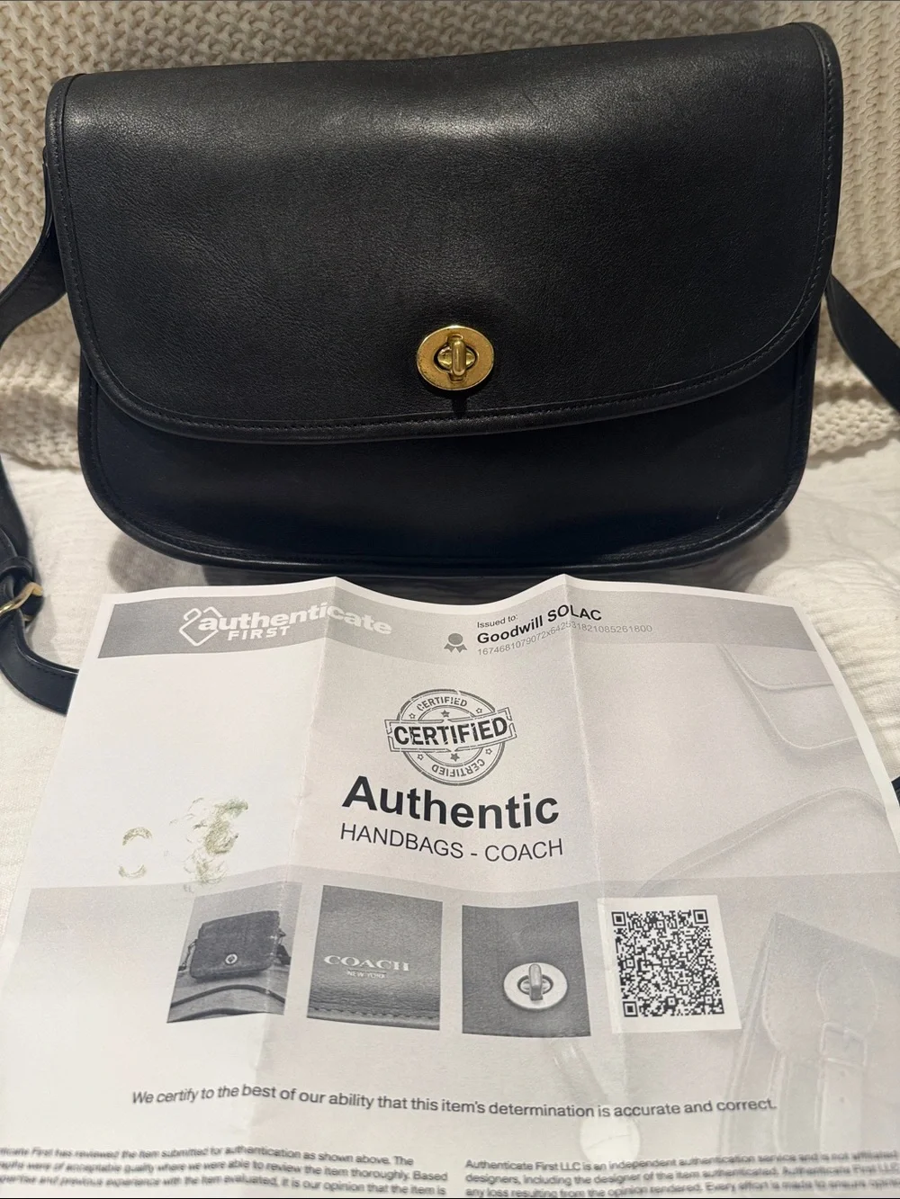 Coach Black Leather Shoulder Bag with Gold Turnlock